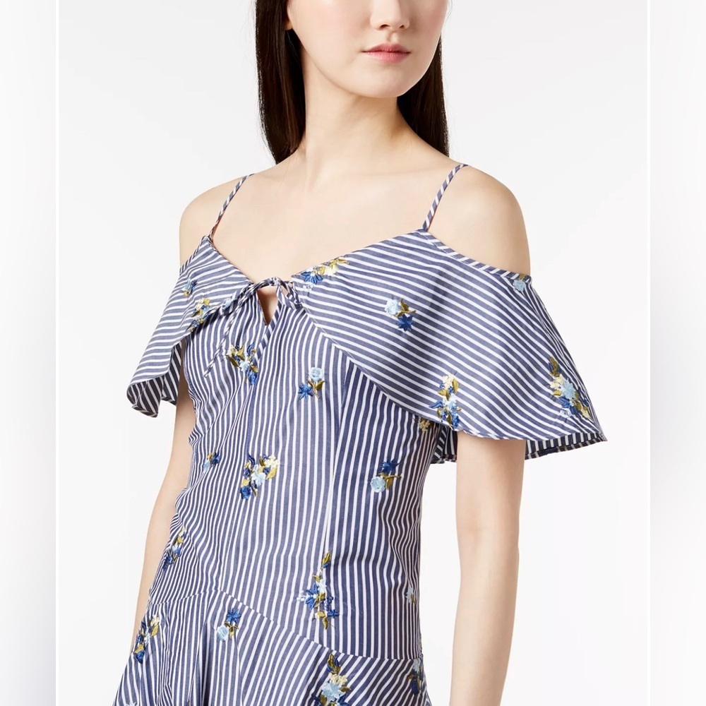 💕NWOT Calvin Klein Embroidery Floral Striped Cotton Cold Shoulder Dixie Prints - Picture 2 of 11